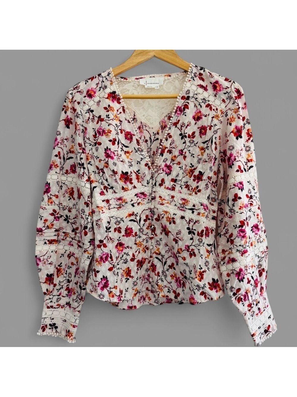 Anthropologie-Floral lace long sleeve blouse-Size 4-EUC - Picture 3 of 13